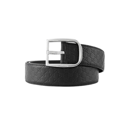 Gucci Mens Micro GG Black Calf Leather Silver Buckle Belt Size 95/38