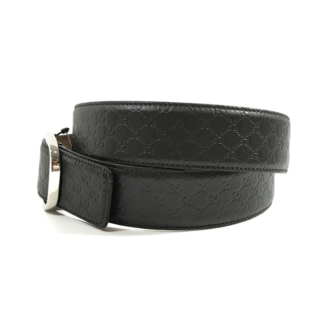 Gucci Mens Micro GG Black Calf Leather Silver Buckle Belt Size 95/38