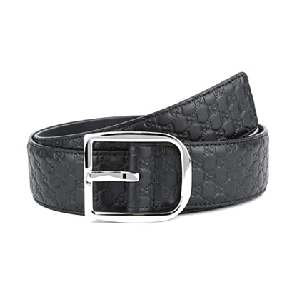 Gucci Mens Micro GG Black Calf Leather Silver Buckle Belt Size 95/38