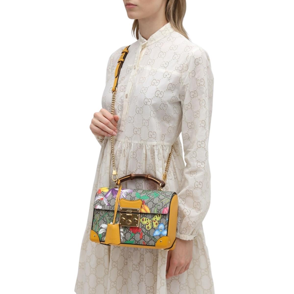 Multicolor Small GG Flora Bamboo Padlock Bag
