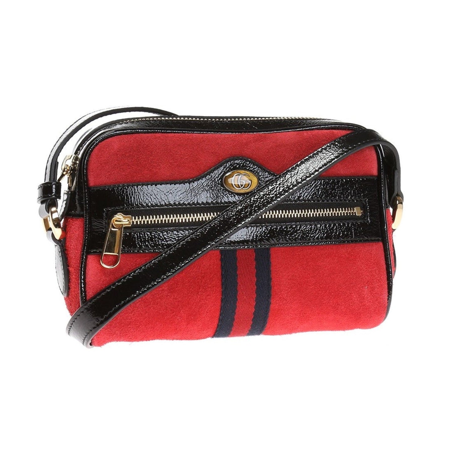 Gucci Ophidia Red Suede Patent Web Mini Shoulder Bag