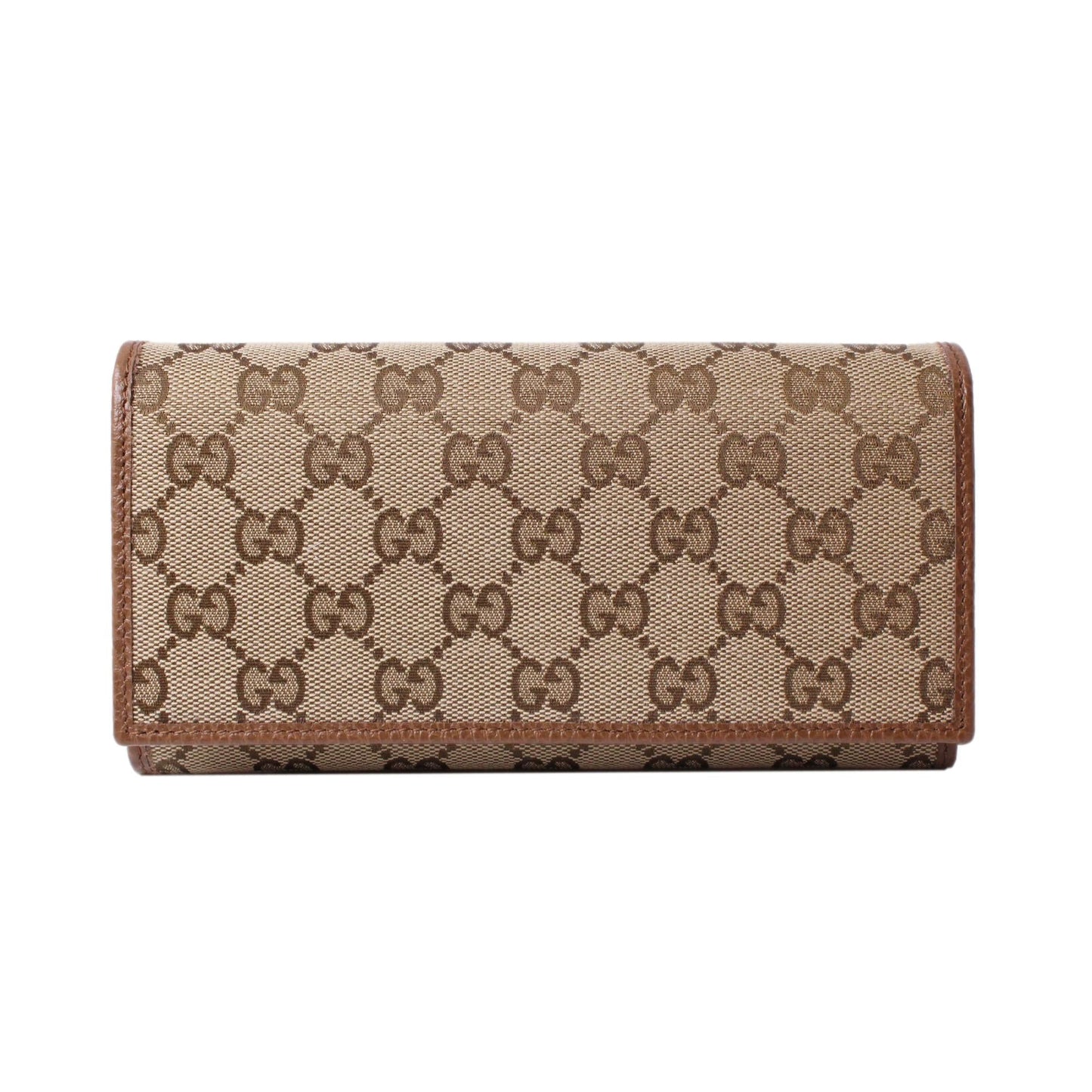 Gucci Original Beige GG Canvas Brown Leather Trim Long Wallet