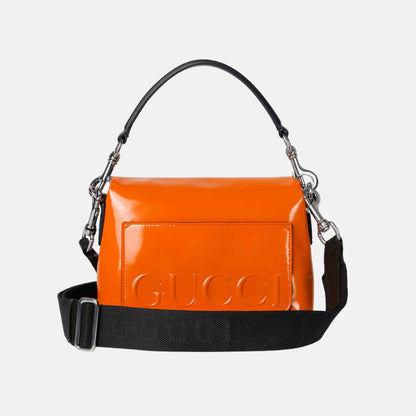 Gucci Padded Mini Crossbody Bag In Patent Leather, Orange, Front