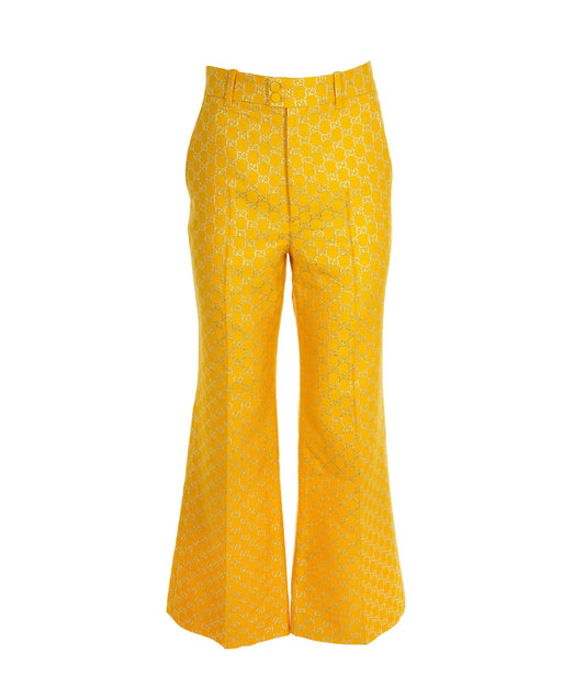 Gucci Yellow Metallic GG Monogram Wool & Silk Trousers Size 38 AGC2209