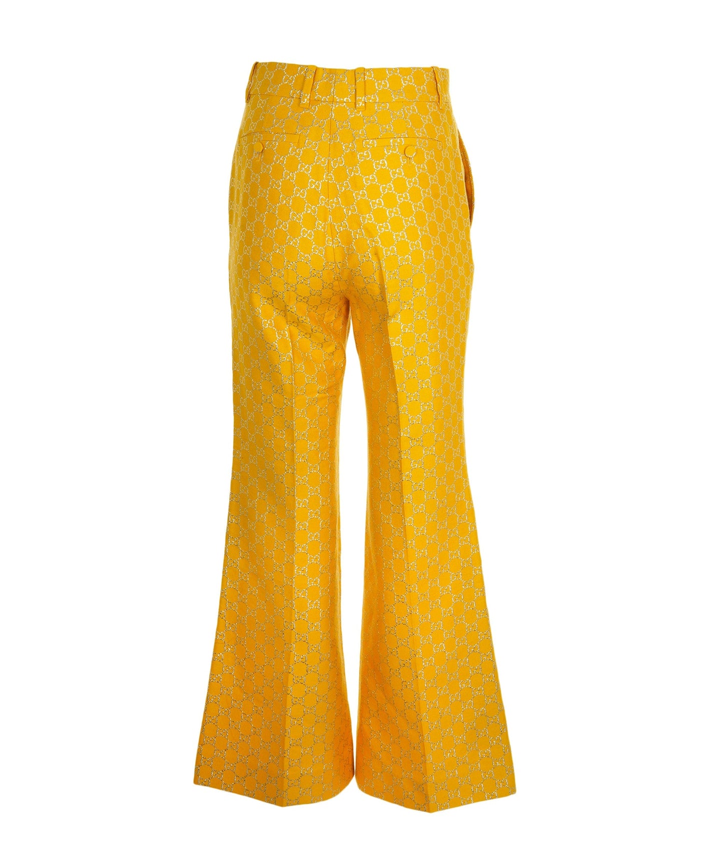 Gucci Yellow Metallic GG Monogram Wool & Silk Trousers Size 38 AGC2209