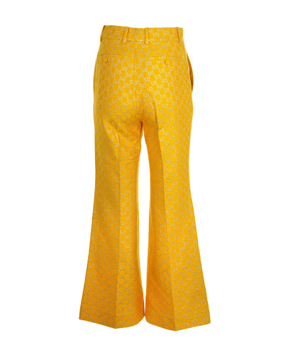 Gucci Yellow Metallic GG Monogram Wool & Silk Trousers Size 38 AGC2209