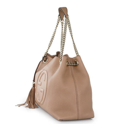 Gucci Soho Camelia Beige Cellarius GG Logo Leather Chain Bag 536196
