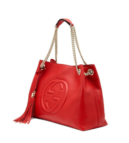 Gucci Soho Red Cellarius GG Logo Leather Chain Tote Bag