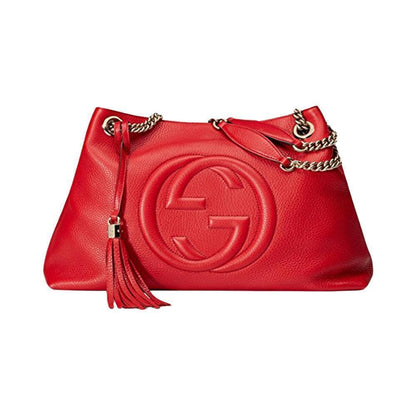 Gucci Soho Red Cellarius GG Logo Leather Chain Tote Bag