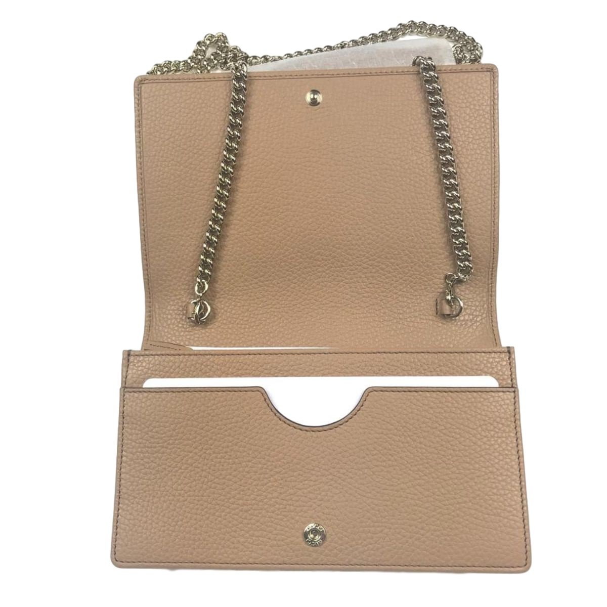 Gucci Soho Wallet on Chain Camelia Beige Leather Crossbody Clutch Bag