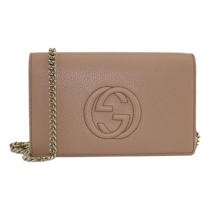 Gucci Soho Wallet on Chain Camelia Beige Leather Crossbody Clutch Bag