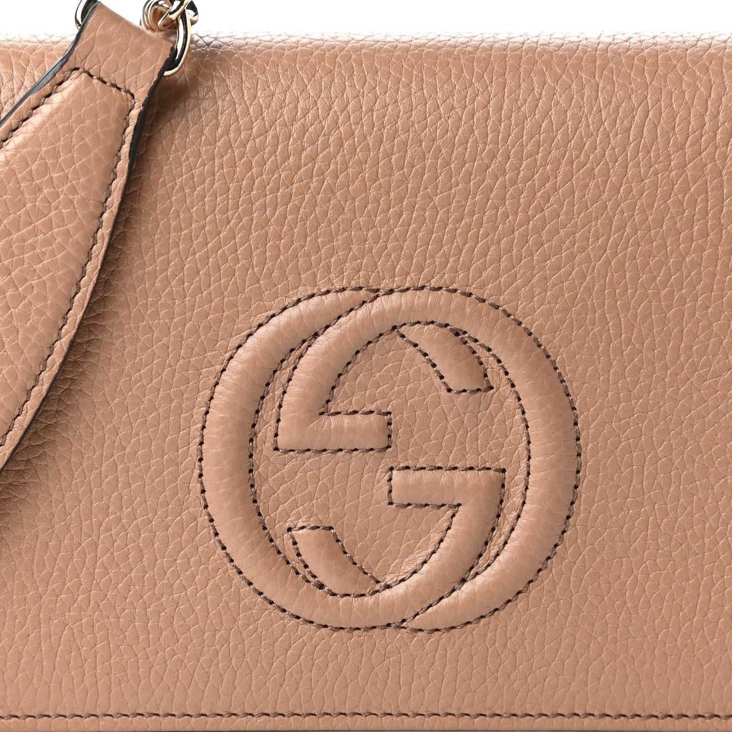 Gucci Soho Wallet on Chain Camelia Beige Leather Crossbody Clutch Bag