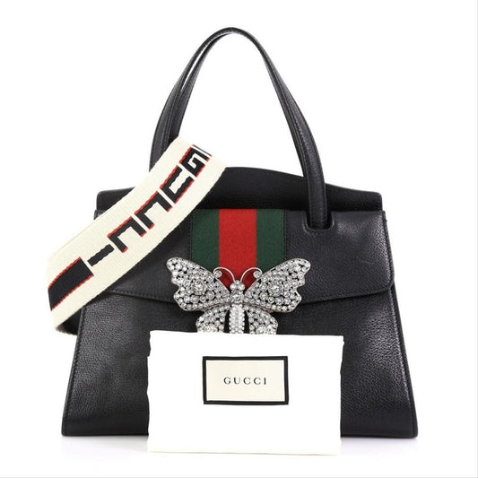Gucci Bag Medium Totem Top Handle Black Leather Satchel