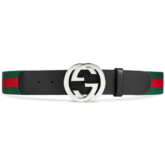 Gucci Green & Red Web Belt with G Buckle