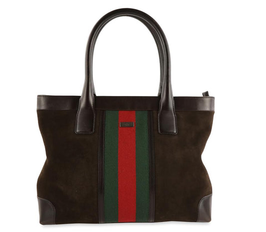 Gucci Web Stripe Top Handle Suede and Leather Tote