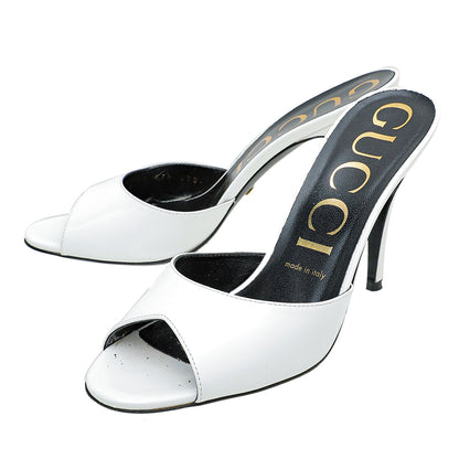 Gucci White Scarlet High Heel Slides 37.5