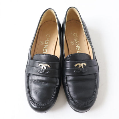 Chanel COCO Mark Leather Loafers Black Gold
