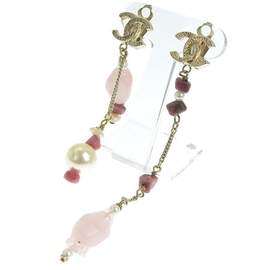 CHANEL Earring Metal, Color Stone pink asymmetry COCO Mark Women Used