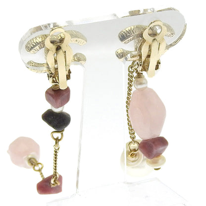 CHANEL Earring Metal, Color Stone pink asymmetry COCO Mark Women Used