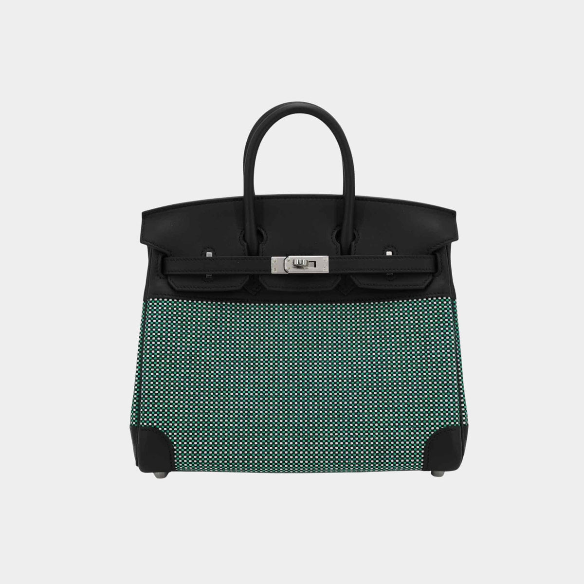 Birkin 25 Swift-Toile Quadrille Canvas Menthe/Black PHW