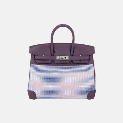 Birkin 25 Swift-Toile Quadrille Canvas Cassis/Mauve Sylvestre/Ecru PHW