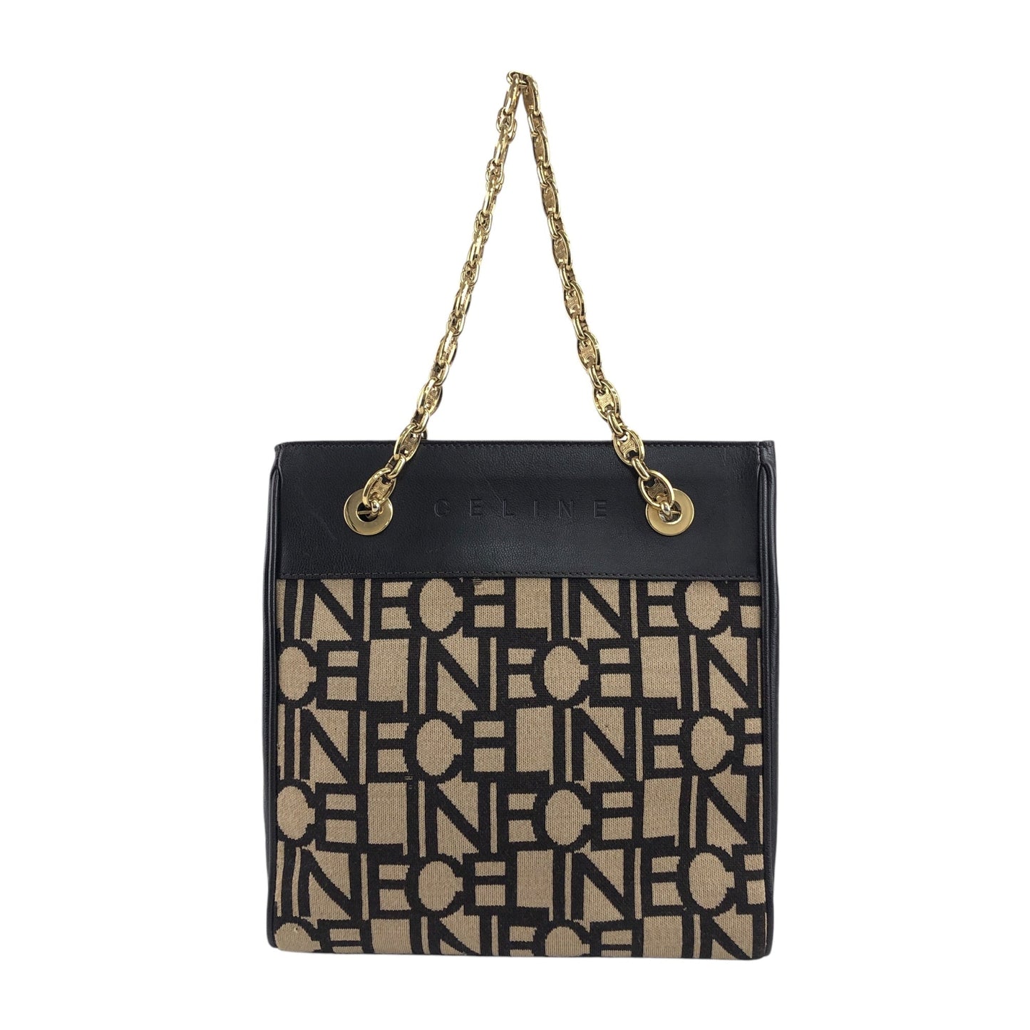 CELINE Logo Embroidery Chain Handbag Brown Vintage 88vc8f