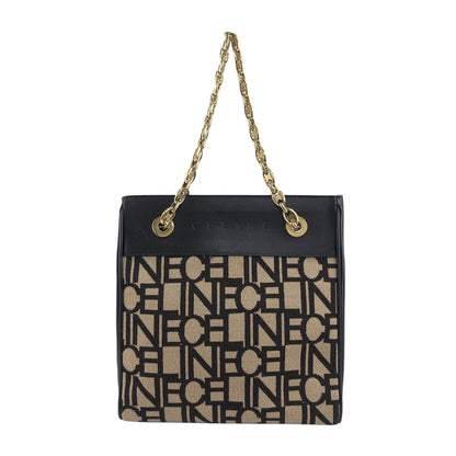 CELINE Logo Embroidery Chain Handbag Brown Vintage 88vc8f
