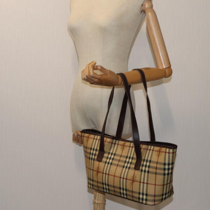 Burberry Nova Check Shoulder Bag PVC Beige Auth hk1237