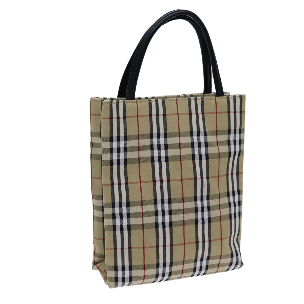 Burberry Nova Check Hand Bag Canvas Beige Black Auth hk1265