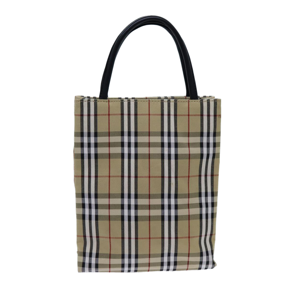 Burberry Nova Check Hand Bag Canvas Beige Black Auth hk1265