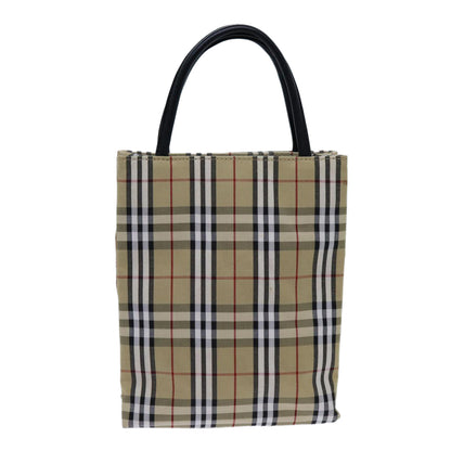 Burberry Nova Check Hand Bag Canvas Beige Black Auth hk1265