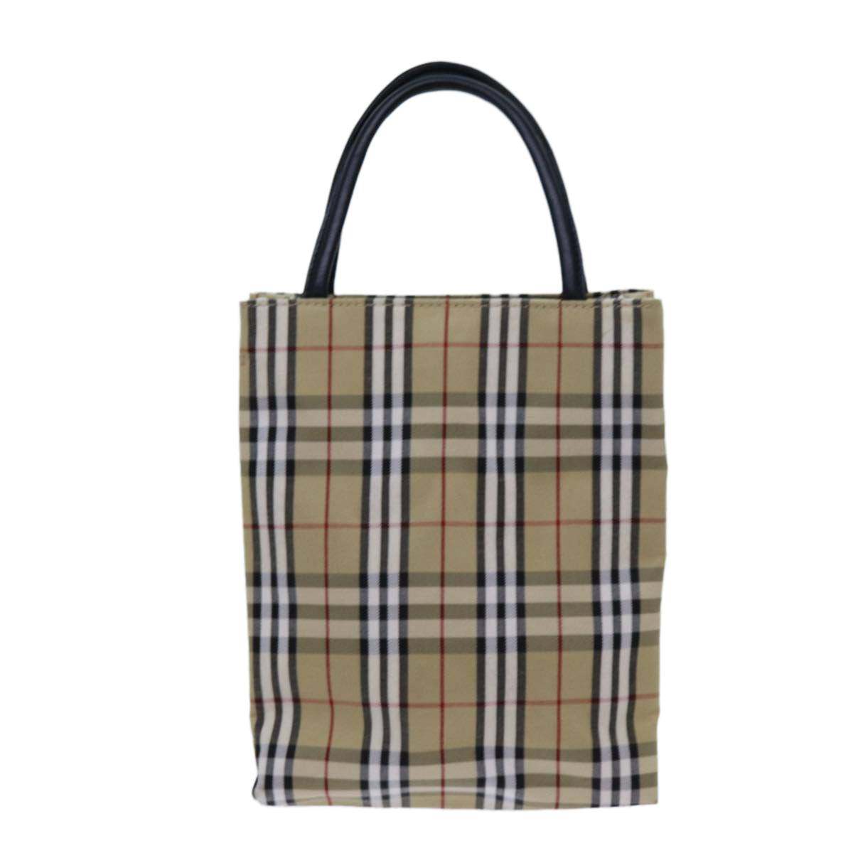 Burberry Nova Check Hand Bag Canvas Beige Black Auth hk1265