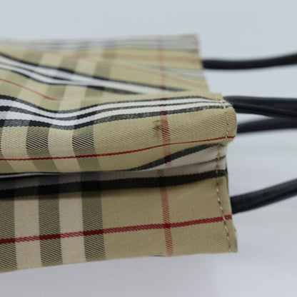 Burberry Nova Check Hand Bag Canvas Beige Black Auth hk1265