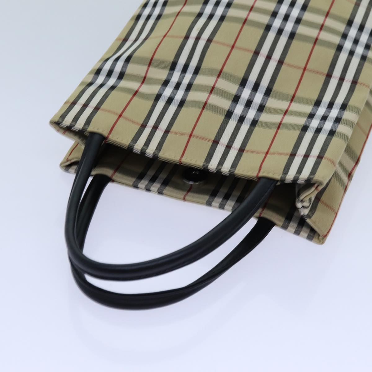Burberry Nova Check Hand Bag Canvas Beige Black Auth hk1265