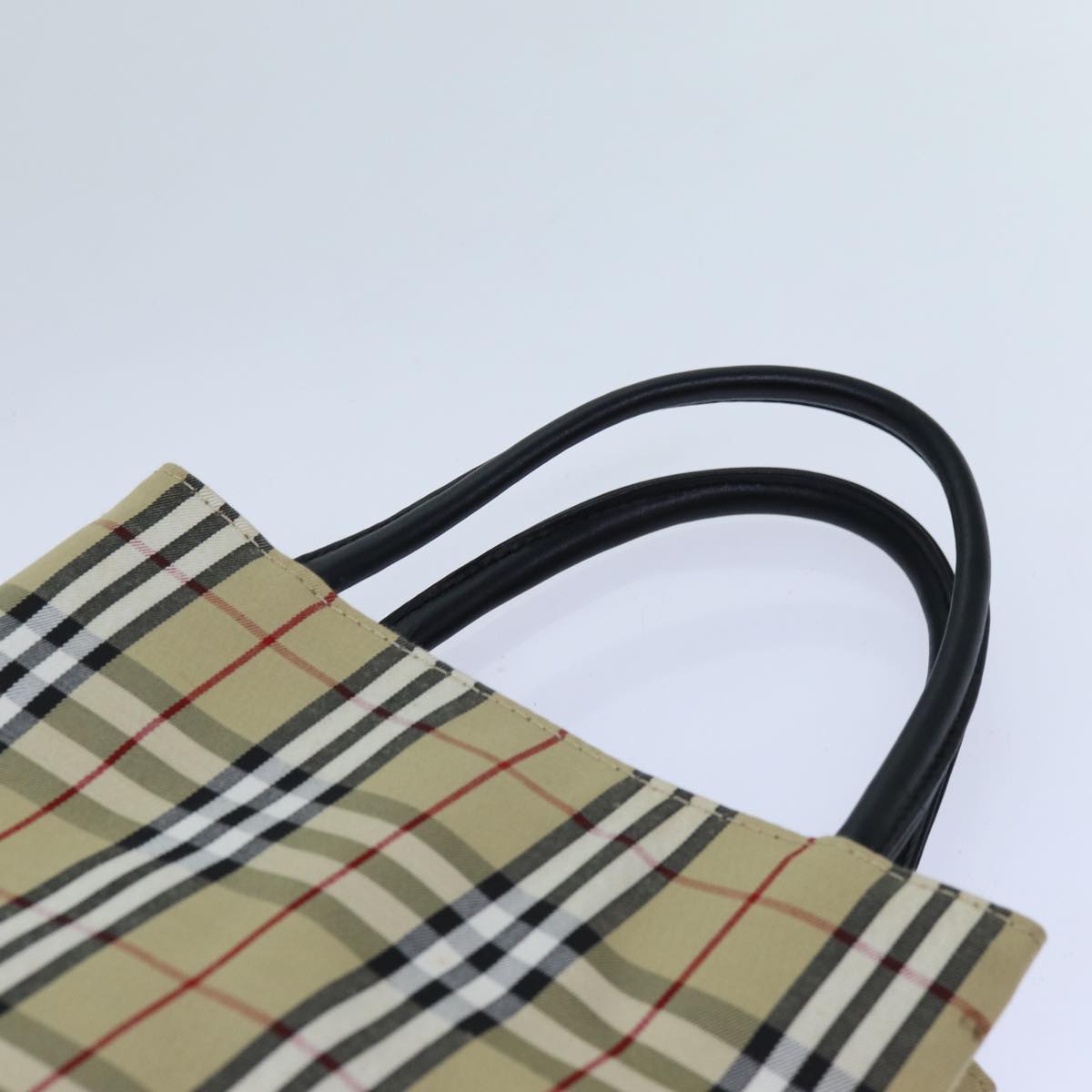 Burberry Nova Check Hand Bag Canvas Beige Black Auth hk1265