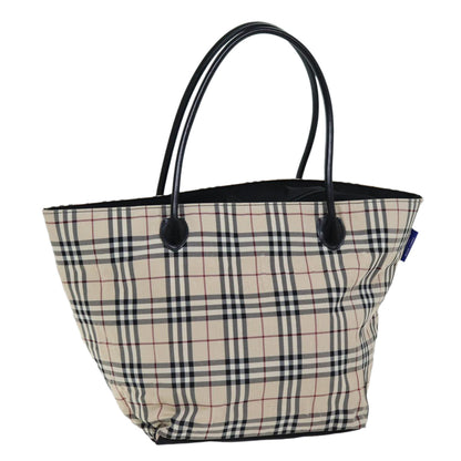 Burberry Nova Check Blue Label Tote Bag Nylon Beige Auth hk1322
