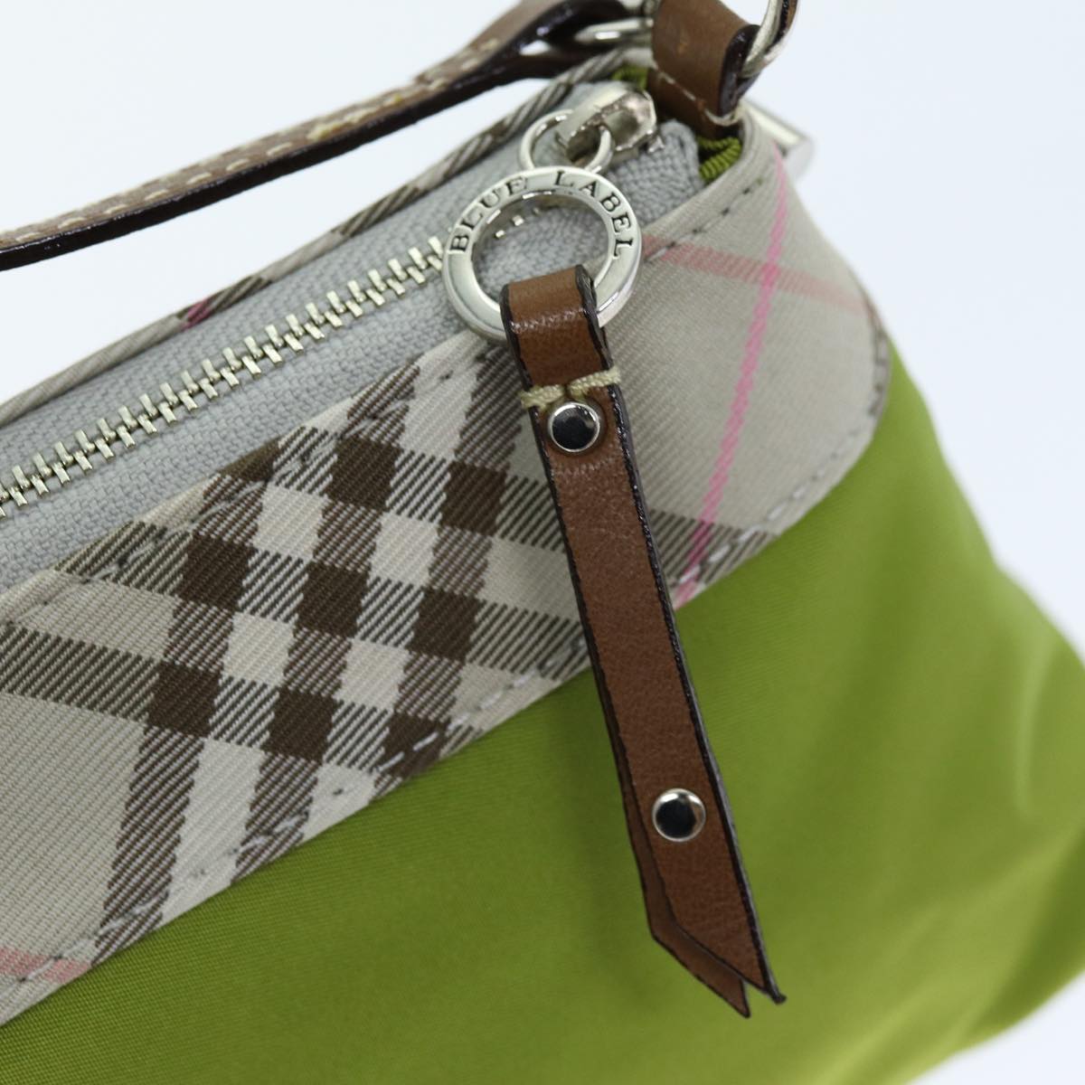Burberry Nova Check Accessory Pouch Nylon Beige Green Auth hk1323