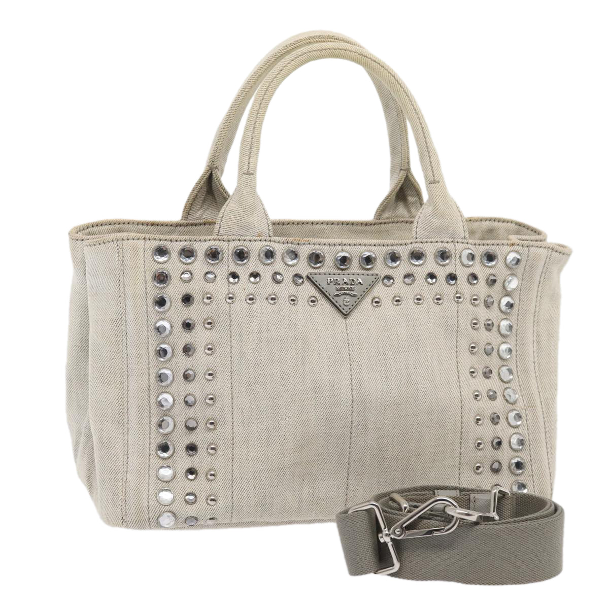 PRADA Bijoux Canapa PM Hand Bag Canvas 2way Gray Auth hk1387