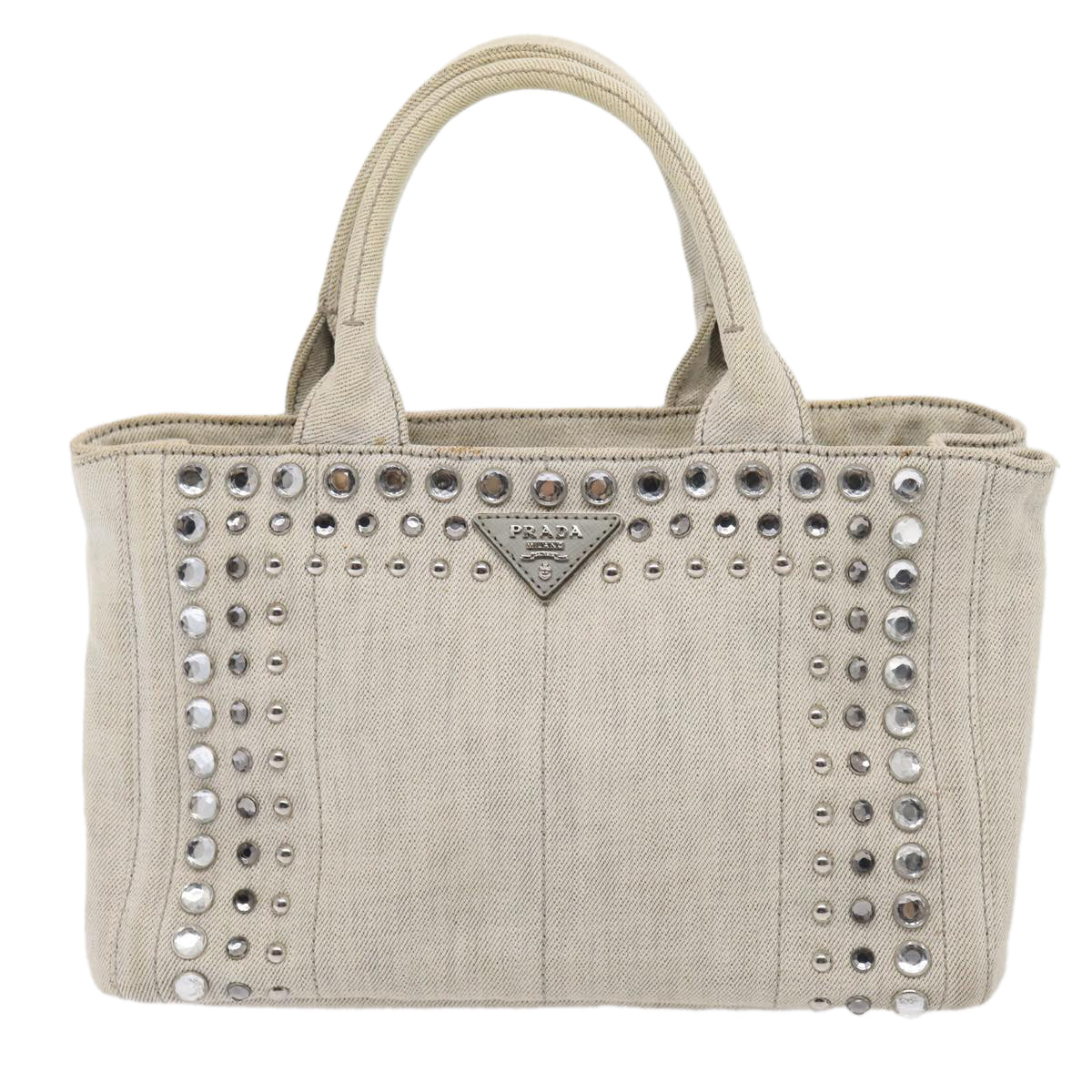 PRADA Bijoux Canapa PM Hand Bag Canvas 2way Gray Auth hk1387