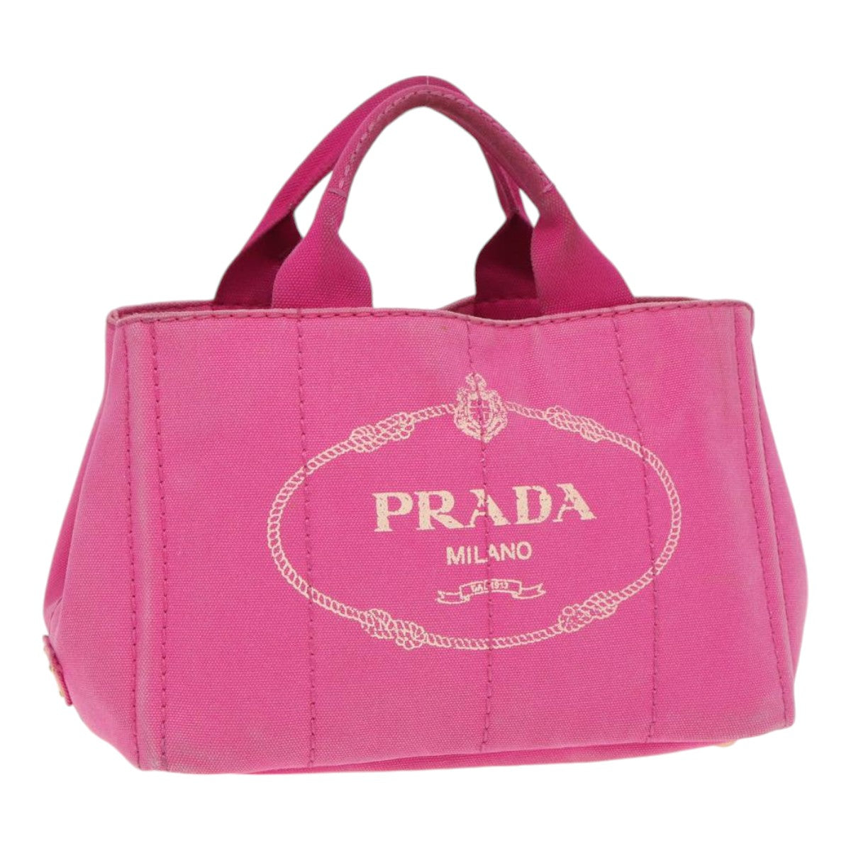 PRADA Canapa PM Hand Bag Canvas Pink Auth hk1495