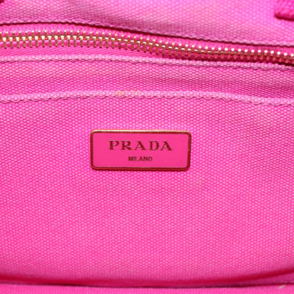 PRADA Canapa PM Hand Bag Canvas Pink Auth hk1495