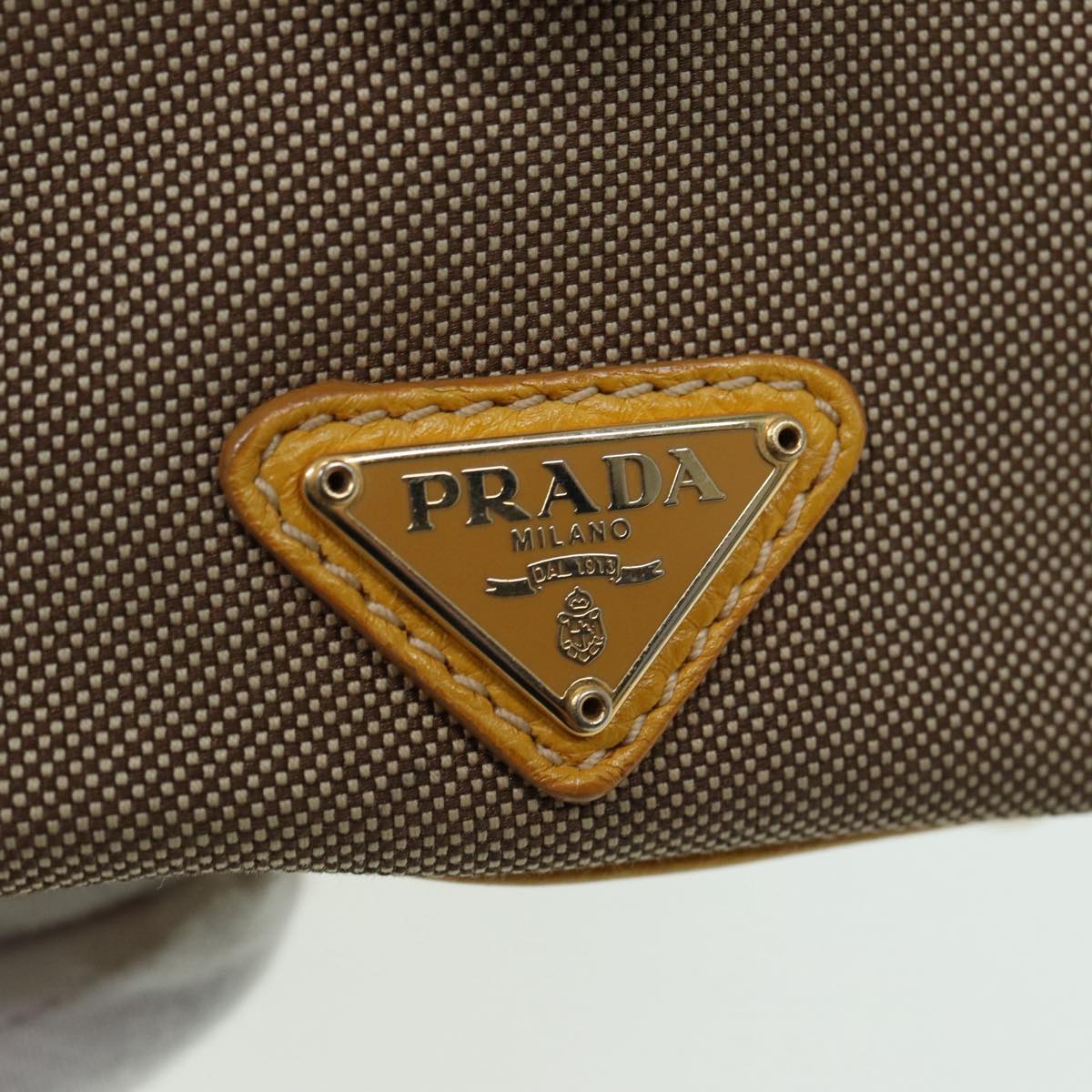 PRADA Hand Bag Canvas Beige Yellow Auth hk1503