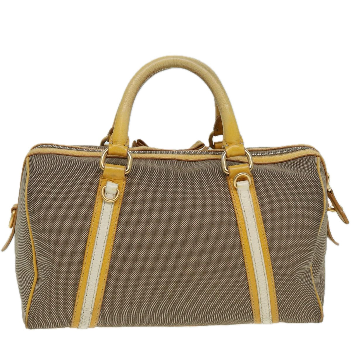 PRADA Hand Bag Canvas Beige Yellow Auth hk1503