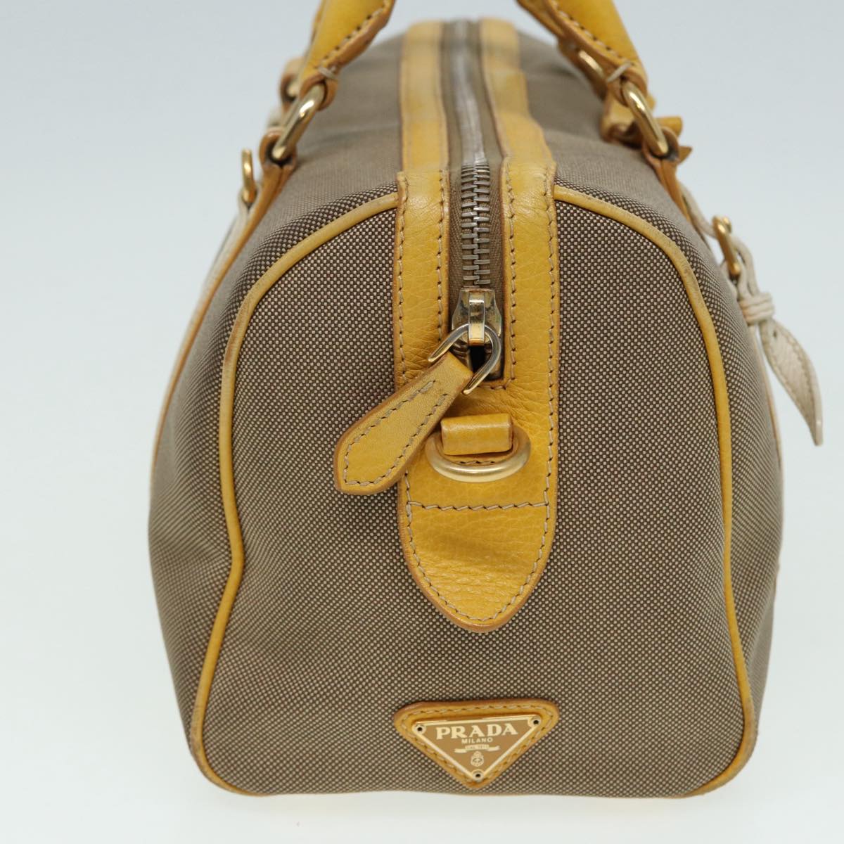 PRADA Hand Bag Canvas Beige Yellow Auth hk1503