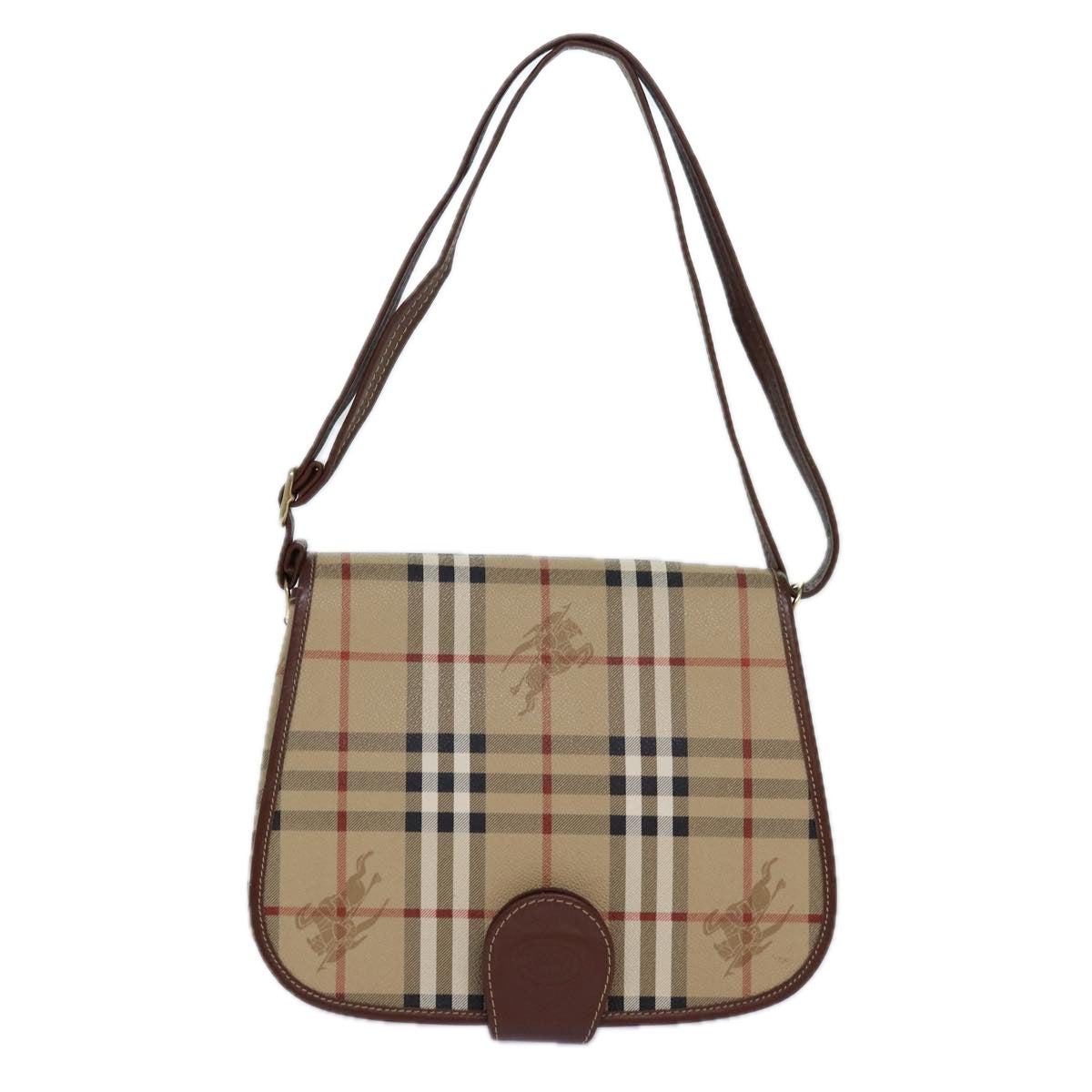 BURBERRYSs Nova Check Shoulder Bag PVC Leather Beige Auth hk1529