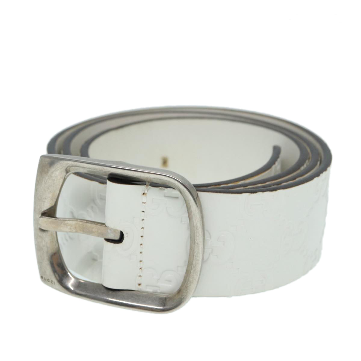 GUCCI GG Canvas ssima Belt Leather 40.9" White 211562 Auth hk1556