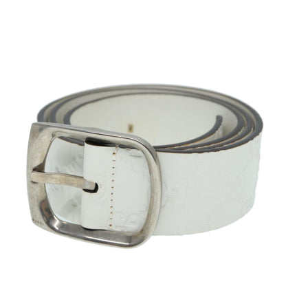 GUCCI GG Canvas ssima Belt Leather 40.9" White 211562 Auth hk1556