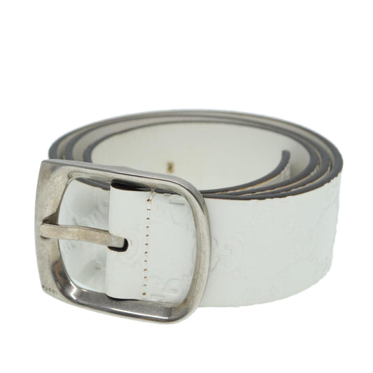 GUCCI GG Canvas ssima Belt Leather 40.9" White 211562 Auth hk1556