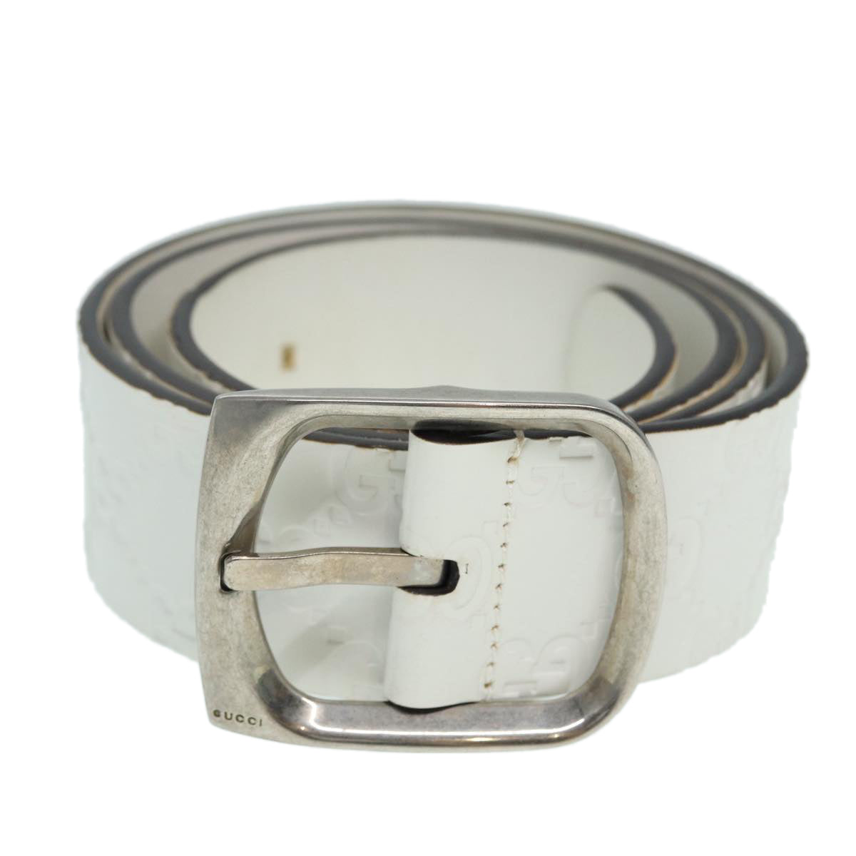 GUCCI GG Canvas ssima Belt Leather 40.9" White 211562 Auth hk1556