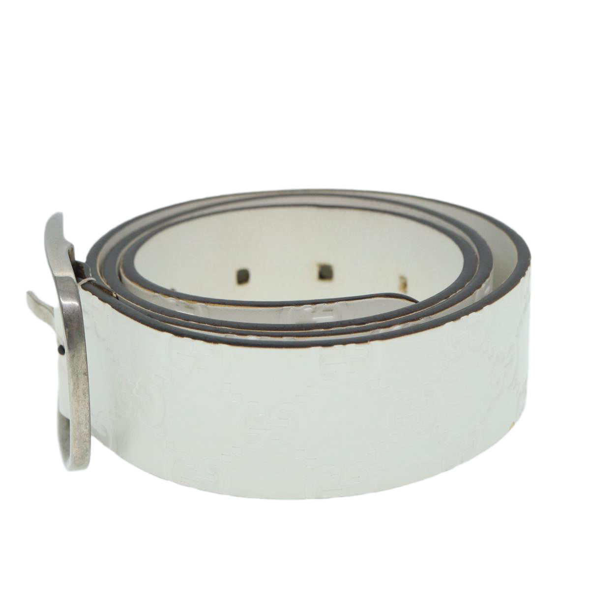 GUCCI GG Canvas ssima Belt Leather 40.9" White 211562 Auth hk1556